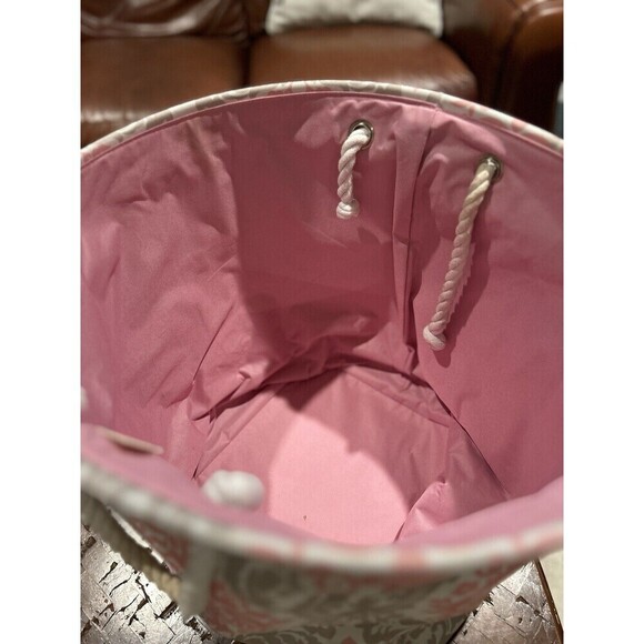 TM Designs Pink/Gray Damask Canvas Storage with Rope Handles Organization Bin - Picture 3 of 6